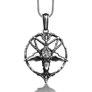 Pentagram Shaped Animal Skull Necklace, Oxidized Goth Star Mens Necklace in Silver, Wiccan Necklace For Best Friend, Satanic Necklace