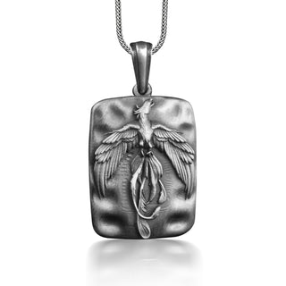 Phoenix firebird sterling silver necklace for men, Unique everyday necklace for best friend, Cool mens mythology jewelry