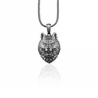 Wild Wolf Sterling Silver Neckalce, Handmade Angry Wolf Mens Necklace, Scandinavian Silver Mens Jewelry, Wolf Men Necklace, Gift For Men's
