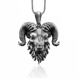 Handmade Sterling Silver Ram Head Necklace, Oxidized Silver Ram Pendant, Silver Aries Necklace, Animal Jewelry, Gift Necklace For Her Him