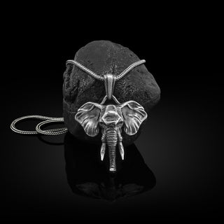 3D African Wild Elephant Silver Necklace, Handmade Silver Animal Necklace, Old Elephant Silver Pendant, Animal Lovers Silver Necklace Gift