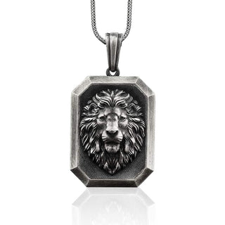 Solid Silver Relief Lion Head Man Medallion, Lion Personalized Men's Necklace, African Wild Lion Silver Men Necklace, Husband Gift Necklace