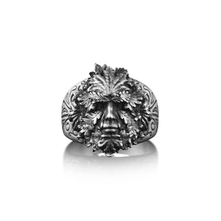 Green Man Extraordinary Ring For Men, Jack in the Green One Of A Kind Ring, Leaf Ring in Fantasy Style, Family Ring in Sterling Silver