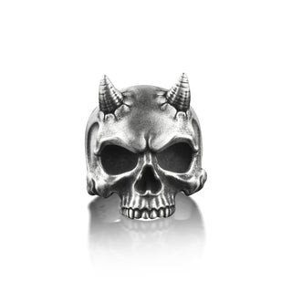 Devil Skull Mens Ring in Silver, Cool Demon Ring For Boyfriend, Halloween Ring For Best Friend, Biker Ring For Husband, Goth Jewelry For Men