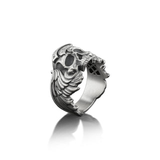 Memento Mori Mens Skull Ring in Silver, One Of A Kind Gothic Ring For Best Friend, Memento Mori Goth Jewelry For Men, Biker Ring For Husband