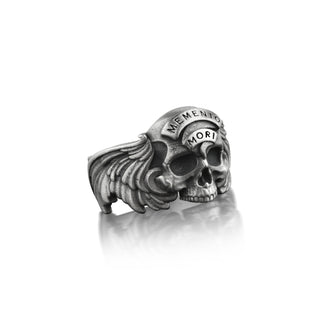 Memento Mori Mens Skull Ring in Silver, One Of A Kind Gothic Ring For Best Friend, Memento Mori Goth Jewelry For Men, Biker Ring For Husband