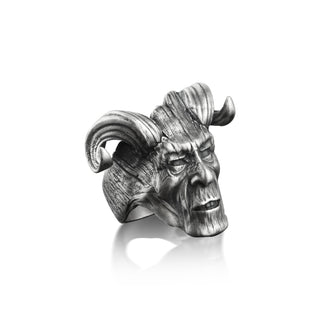 Demon tree bark biker ring for men in silver, Handmade devil men ring in sterling silver, Unusual satanic gifts, Extraordinary gothic rings