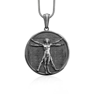 Da Vinci Vitruvian Man Handmade Silver Necklace, Vitruvius Men's Gift, Renaissance Art Silver Men Jewelry, Vitruvian Sterling Silver Pendant