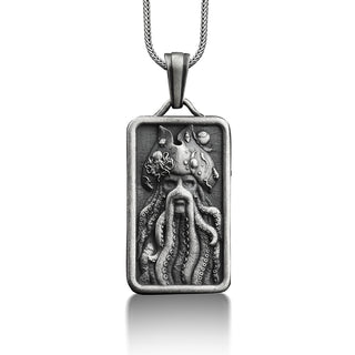 Davy jones pirates of the caribbean rectangle pendant necklace with custom name, Octopus necklace for best friend