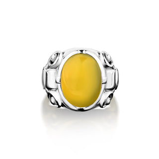 Yellow agate cyberpunk 925 silver oval ring, Handmade yellow agate gemstone ring in sterling silver, Unique mens agate ring for husband