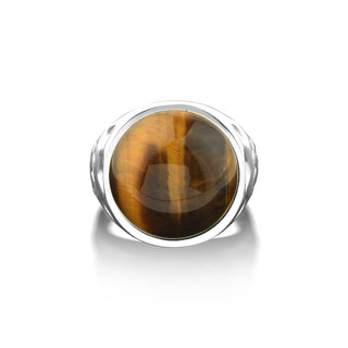 Engraved dog paw on side handmade ring with large tigers eye ring for mens, Tigers eye ring in sterling silver, Unique ring with wide band