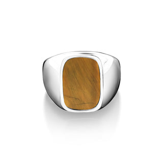 Rectangle cut tigers eye plain ring in 925 sterling silver, Flat tigers eye on top statement ring fashion mens, Tigers eye minimalist ring