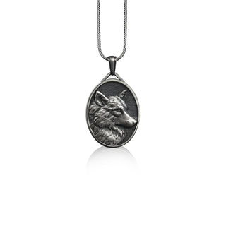 Wolf head personalized pendant necklace in sterling silver, Spiritual animal necklace for boyfriend, Wolf medallion