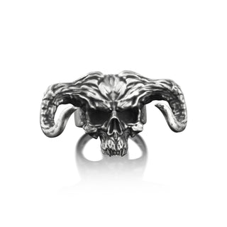 Bull Skull Punk Ring For Men, Oxidized Fantasy Gothic Ring in Sterling Silver, Unusual Goth Ring For Best Friend, Biker Ring For Husband