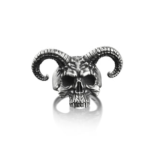 Ram Skull Mens Ring in Oxidized Silver, Goat Skull Ring in Gothic Style, Biker Ring For Boyfriend, Goth Jewelry For Men, Best Friend Ring