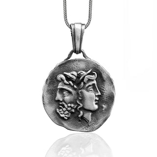 Janus Ancient Roman God Handmade Silver Necklace, Tetradrachm Coin Silver Men Jewelry, Janus Sterling Silver Pendant, Ancient Greece Gift