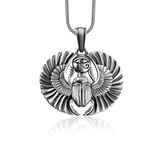 Egyptian Scarab 925 Silver Necklace, Sterling Silver Eye Of Providence Necklace, Egypt Mythology Jewelry, Engraved Necklace, Memorial Gift