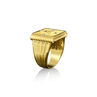 Square masonic signet ring in 22k gold, 14k or 18k gold mens freemason ring for dad, Master mason ring for birthday gift