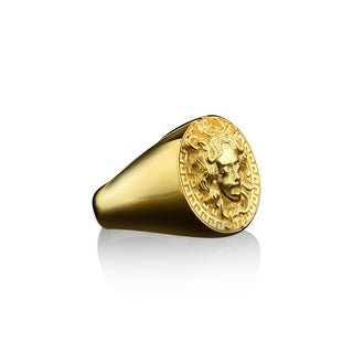 14k gold gorgon medusa signet ring for mythology lover, Unique goddess signet ring in 18k gold, Greek mythology ring