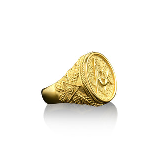 Masonic signet ring in 14k or 18k gold, Master mason ring for dad, Freemason ring for husband, Yellow gold ring for men