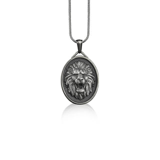 Male lion custom name pendant necklace in sterling silver, Leo zodiac sign necklace for boyfriend birthday gift