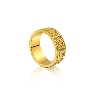 Dara Celtic Knot Men 14K Solid Gold Wedding Band, Vintage Nordic Symbol Engraved Men Gold Ring, Handmade Viking Gold Jewelry, Christmas Gift