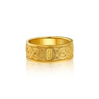 18K Solid Gold Viking Symbol Engraved Men’s Wedding Band, Norse Mythology Scandinavian Motif Gold Ring, Solid Gold Nordic Viking Men's Ring