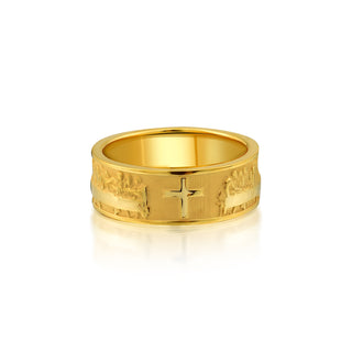 Leonardo da Vinci's The Last Supper Solid Gold Mens Band Ring,  Il Cenacolo or L'Ultima Cena Gold Ring, Christian Cross Gold Men Ring