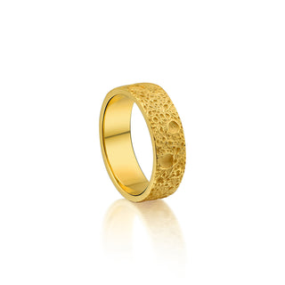 Moon Surface Handmade Solid Gold Mens Wedding Band Ring, Beautiful Detailed Moon Chimneys Gold Ring, Christmas Gift For Him, Groomsmen Gift