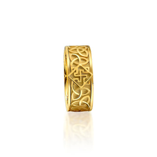 Viking’s Trinity Knot Men 14K Gold Wedding Band Ring, Slavic Valkyrie Mythology Mens Gold Jewelry, Norse Tursaansydan Sign Solid Gold Ring