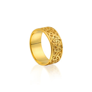 Viking’s Trinity Knot Men 14K Gold Wedding Band Ring, Slavic Valkyrie Mythology Mens Gold Jewelry, Norse Tursaansydan Sign Solid Gold Ring
