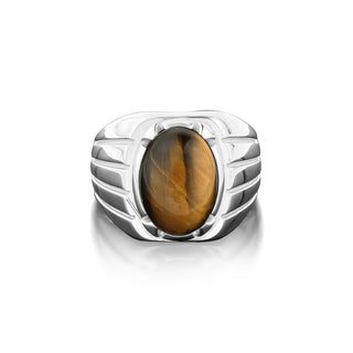 Oval tigers eye wide band ring, Promise handmade ring with oval tigers eye gemstone in 925 sterling silver, Gift jewelry for men