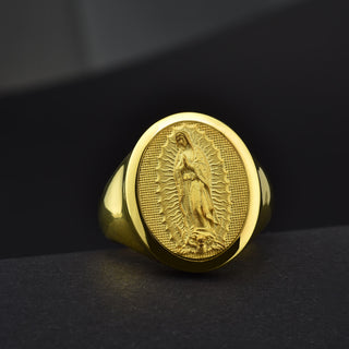 Virgen de guadalupe dainty signet ring in 14k gold, Our lady of guadalupe signet ring for women, Virgin mary ring