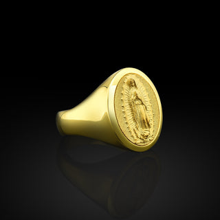 Virgen de guadalupe dainty signet ring in 14k gold, Our lady of guadalupe signet ring for women, Virgin mary ring