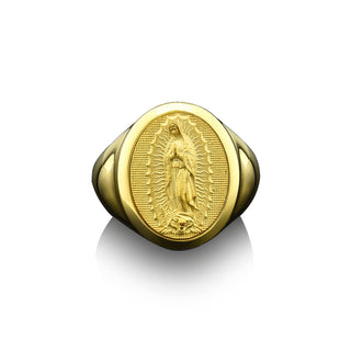 Virgen de guadalupe dainty signet ring in 14k gold, Our lady of guadalupe signet ring for women, Virgin mary ring