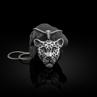 Jaguar mens silver pendant for husband, Leopard necklace for men, Wild cat necklace for animal lover, Cool necklace