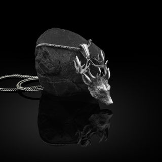 Deer Head Handmade 3D Silver Necklace, Reindeer Silver Men Jewelry, 3D Reindeer Sterling Silver Pendant, 3D Deer Head Gift, Animal Necklace