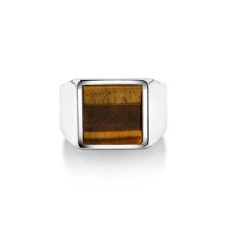 925 sterling silver square cut tigers eye ring for men, Gemstone ring with flat top for husband, Tigers eye signet ring with wide band