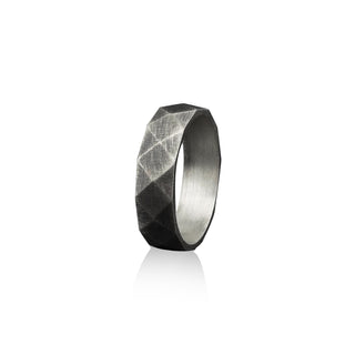 Low Poly Geometric Band Handmade Sterling Silver Men Ring, Low Poly Geometric Wedding Ring, Geomteric Wedding Band, Fashionable Men Jewelry