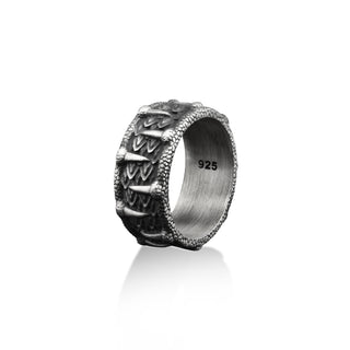 The Dragon Teeth and Scale Handmade Sterling Silver Men Band Ring, Dragon Gothic Ring, Stackable Biker Ring, Gothic Jewelry, Memorial Gift