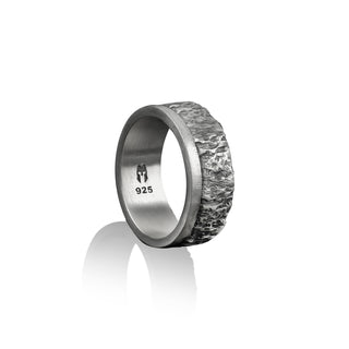 Rock Surface 925 Silver Tungsten Ring, Sterling Silver Men Wedding Ring, Engagement Band, Men Wedding Jewelry, Tungsten Band, Groomsmen Gift