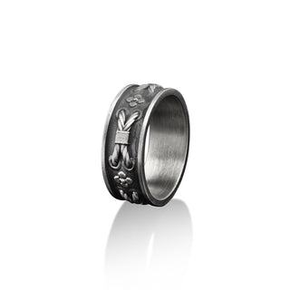 Stitch Handmade Sterling Silver Men Band Ring, Stylish Wedding Ring, Stacking Biker Ring, Dainty Ring, Engagement Ring, Anniversary Ring