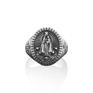 Virgen de la Caridad del Cobre Ring for Men, Silver Virgin Mary Ring, Holy Mother Silver Ring, Silver Religious Jewelry, Gift Ring for Mens