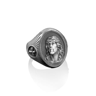Savior Christ Jesus Sterling Silver Signet Ring For Mens, Religious Silver Gift Man Ring, Christian Accessory, Religious Ring, Men Gift Ring
