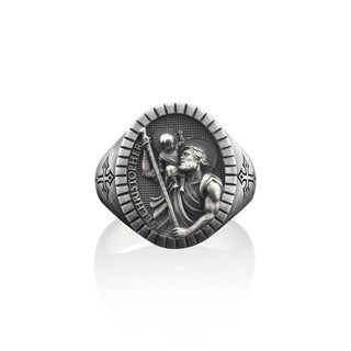 Saint Christopher Signet Ring For Men in Sterling Silver, Handmade Christian Saints Ring, Family Ring, Christian Men Gift, Gift For Men