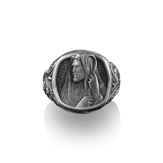 The Good Shepherd Jesus Silver Ring For Men, Christ and his Sheep Signet Ring, Christian Jewelry, Victorian Art Ring For Men, Jesus Men Ring