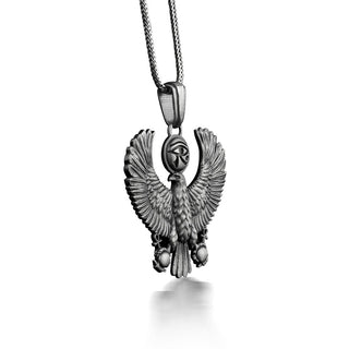 God horus pendant necklace for men in silver, Eye of horus and falcon necklace with ankh, Egyptian mythology necklace