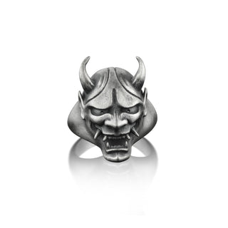 Hannya Mask Ring for Men in Sterling Silver, Demon Ring For Men in Gothic Style, Devil Ring For Boyfriend, Japanese Oni Mask Ring, Men Gift