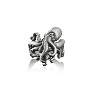 Octopus Unique Mens Ring in Silver, Kraken Ring For Boyfriend, Unusal Male Ring in Sterling Silver, Ocean Ring For Men, Animal Ring For Dad