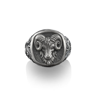 Ram Head Aries, Silver Square Signet Ring, Animal Lover Gift, Zodiac Aries Ring, Astrology Gifts, Aries Women Gifts, Aries Gift for Men